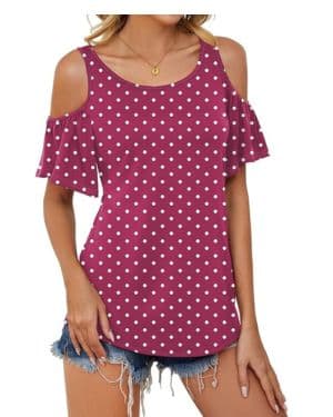 Micoson Blusa sexy de verano con hombros descubiertos para mujer, blusa floral fruncida