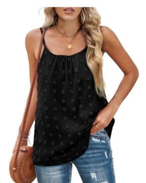 TBSCWYF Camiseta de Verano sin Mangas para Mujer Verano Cuello en U Top Pliegues con Lunares Suizos