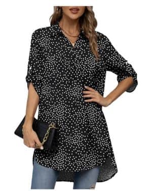 TIANZHU Blusa de gasa para mujer, manga 3 4, cuello en V, túnica básica, estampado floral