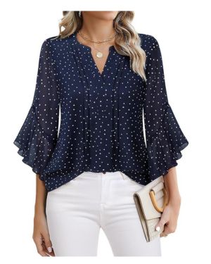 Timeson Blusas de gasa de manga corta para mujer, para oficina, trabajo, negocios, con cuello