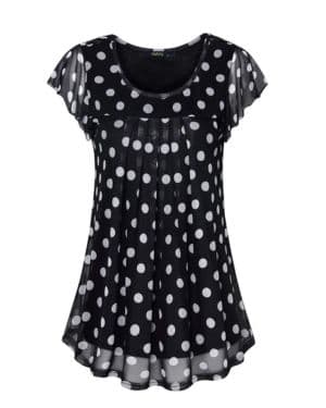 VAFOLY Señoras Blusa Manga Corta Camisas Florales Malla Cuello Redondo Plisado Túnica Tops
