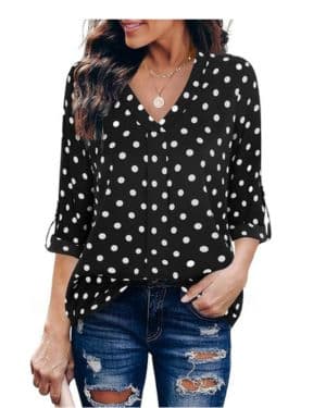 Youtalia - Blusa casual con cuello en V y mangas 3 4 con puños de gasa para mujer