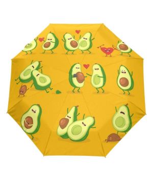 Paraguas compacto de viaje, con diseño de aguacate, apertura automática, resistente al viento, anti-UV