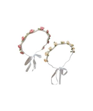 2 Piezas Diadema de Flores, Diadema Flores, Corona de Flore, Guirnalda Floral para Fiesta Boda Carnaval Playa (Rosa Beige)