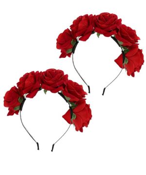 2 diademas de flores de rosa, diadema de guirnalda floral, accesorios florales para el cabello, diadema de fiesta de cumpleaños para niña