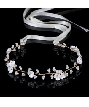 AOZUO Accesorios para el cabello para niñas, diadema para tocado de niña de flores, diadema de flores perlas blancas