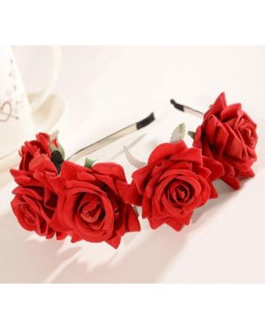CHSYOO Diadema Roja Diadema Rosa Señoras Flor Diadema Chica Flor Tiara para la Novia de La Boda