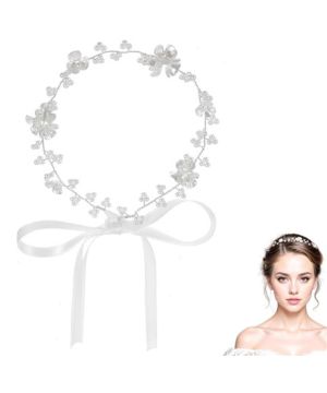 Diadema Comunión Niña con Flores, Perlas y Velo - Tocado Comunión Niña para Ceremonia - Ideal para Boda