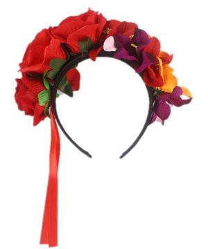 Diadema de Flores Rosas Diadema de de Flores Mexicanas Diadema Floral de La Dia de Los Muertos para Mujer (Rojo)