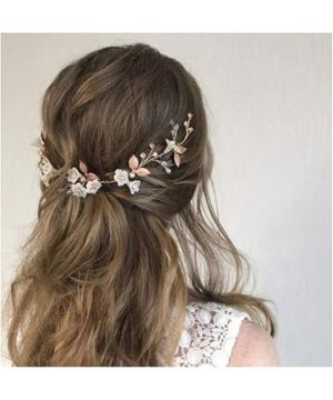 IYOU diadema nupcial con diseño de flores y perlas vides de pelo de hojas accesorios para el cabello de novia para mujeres y niñas