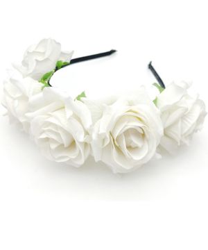 JZK Blanca rosa flores corona diadema tiara guirnalda tocado guirnalda floral alicia para mujer niña boda fiesta en playa