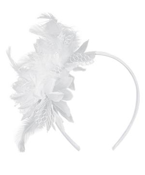 MWOOT Diadema de Plumas con Flores Artificiales, 1920S Tocados de Plumas para el Pelo, Blanco Fascinator