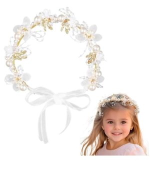 OHREN Diadema Comunión Niña Corona de Flores Tocado Princesa con Perlas para Boda y Niña de Las Flores blanco