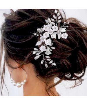 Unicra Diadema para novia, diseño de flores, color plateado, con cristales, accesorio para el cabello para damas de honor