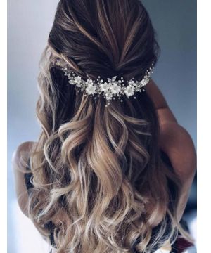 Vakkery Diadema de flores plateadas para el pelo de boda, accesorios para el cabello de novia para mujeres y niñas