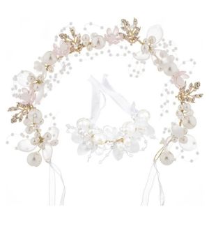 WUSJCOF Diadema para el Cabello Comunión Niña Boda Diadema Flores Diadema Bebé Niñas Mujeres con Pulsera, Plata