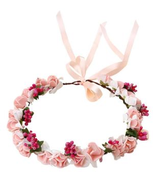 XPEX Guirnalda de Flores para Bodas, Diademas Con Cinta Elástica Ajustable, Accesorios para Coronas, para Fiestas (Rosa)