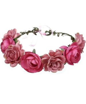 YSTrillion 1 pcs Corona de Flores,Diademas de Guirnalda Floral,Floral Diademas Bohemias para la Fiesta de Bodas (Rosa)
