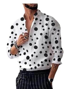 Camisa De Lunares para Hombre Camisas De Manga Larga con Solapa y Estampado Gráfico Informal De Moda Blanco L