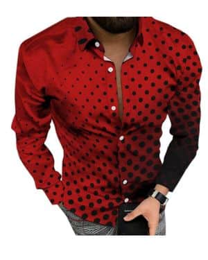 Camisa de Manga Larga con Estampado gradiente Lunares para Hombre Solapa Suelta 3D Informal jóvenes