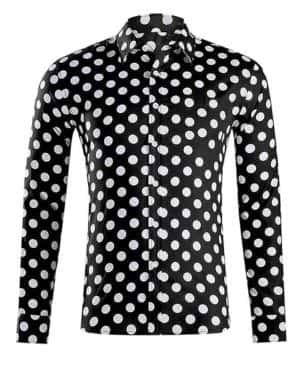 Camisa de manga larga para hombre, color blanco y negro, diseño de lunares, clásico, oficina, fiesta, noche, festivo, con botones
