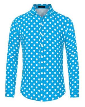 Lars Amadeus Camisa de Vestir con Estampado de Lunares para Hombre Camisas Casuales de Manga Larga con Botones