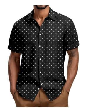 Lovraj Camisa de manga corta para hombre para tiempo libre – Camisa de verano de tallas grandes con lunares