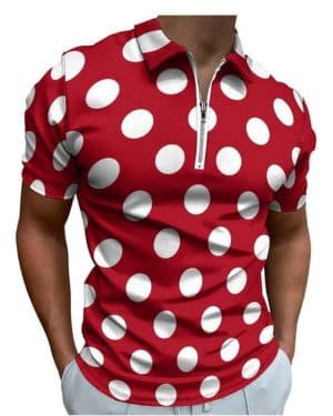 Polo G con estampado de lunares rojos para hombre, casual, manga corta, divertidas