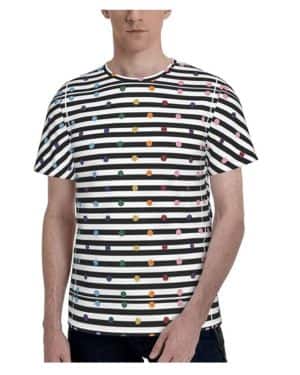 axzttupy Camiseta de manga corta con estampado de lunares y arcoíris en blanco y negro para hombre, cuello redondo, elegante