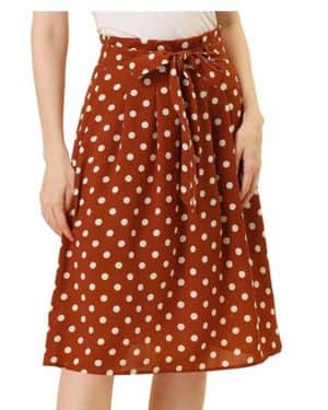 Allegra K Falda Midi Vintage de Cintura Alta elástica con cinturón para Mujer