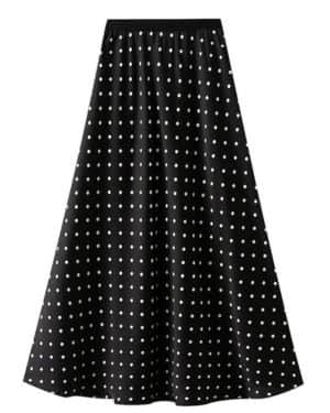 Falda Mujer Lunares A-Línea Satinada Flotante Midi Larga Cintura Elástica Plisada Moderna Elegante Casual