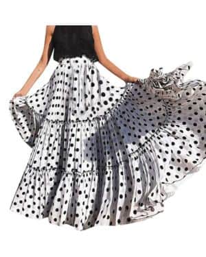 Falda Plisada de Lunares de Cintura Alta para Mujer Maxi Falda Larga con Volantes Sueltos Elegante Falda