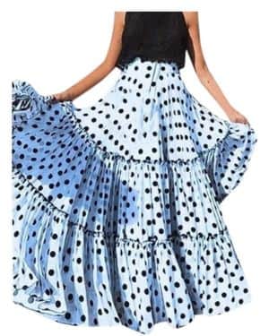 Falda Plisada de Lunares de Cintura Alta para Mujer Maxi Falda Larga con Volantes Sueltos Elegante