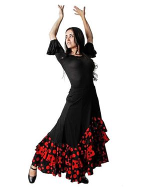 Falda de Baile Flamenco con Tres Volantes y Lunares para Mujer Adulta Tallas Diferentes