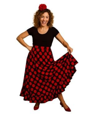 Falda de lunares estilo sevillano – Con toque flamenco, falda profesional de baile – Con grandes lunares
