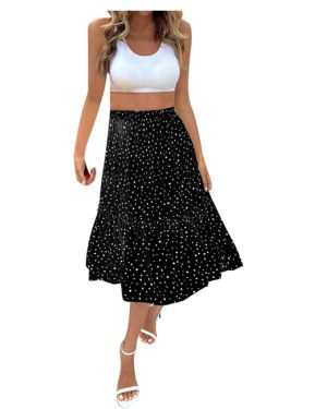 Falda de plumón para mujer, con estampado de lunares, cintura elástica, falda midi de princesa, falda forrada para mujer