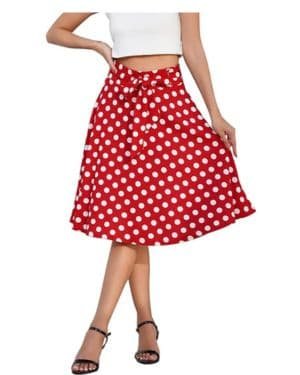 Falda vintage de los años 50 y 50 con estampado floral de lunares, cintura alta, retro, con cinturón