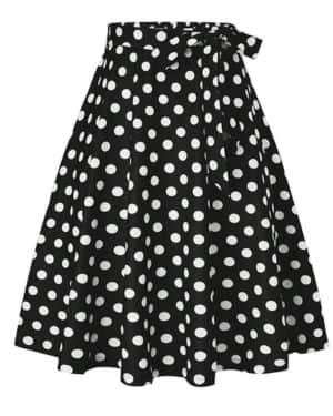 GORGLITTER Falda para mujer hasta la rodilla, elegante, con lunares, falda midi con cinturón, cintura alta