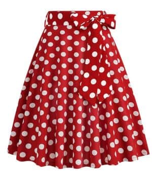 Genérico Faldas De Verano Mujer - Falda Midi De Cintura Alta con Estampado De Lunares Vintage y lazo