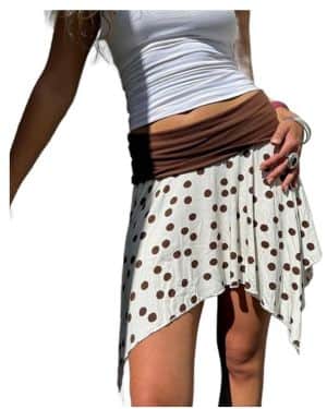 Genérico Minifalda de Lunares para Mujer Faldas Cortas con diseño de Bloques de Color y bajo asimétrico
