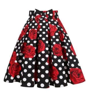 Gienergy Rosa Impreso Lunares Falda Harajuku Vintage Algodón Mujeres Verano Falda Plisada