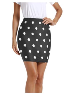 MNSRUU Abstracto Lunares Negro Mujeres Faldas Cortas Mini Lápiz Cintura Por encima de la rodilla Bodycon Falda