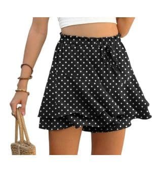 PrinStory Pantalones cortos con volantes para mujer, cintura alta, pantalones cortos con cordón, falda casual de verano, pantalones cortos