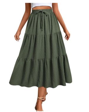 SEAFORM Faldas de lunares para mujer, de cintura alta, elásticas, informales, con cordón decorativo