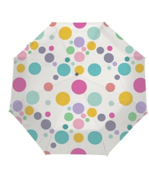 Ginfult Paraguas compacto de viaje con lunares coloridos, resistente al viento, apertura automática, plegable