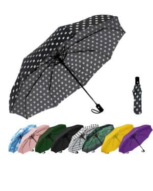 SIEPASA Paraguas Compacto de Viaje Resistente al Viento, Automático para Lluvia, Plegable (Lunares Negros)
