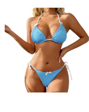 2026 Traje de baño para mujer Bikini de dos piezas con estampado de lunares push-up con aros cruzados en la espalda