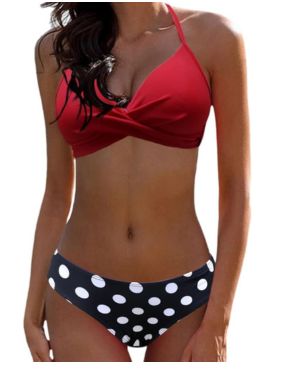 JFAN Bikini Elegante Traje de Baño Conjunto Bañador Halter Sexy Sólido