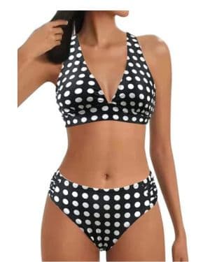 Mujer Traje de Baño de Dos Piezas Push-up Cuello en V Bañador Cintura Media Correas Laterales