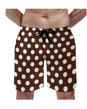 Pantalones cortos hawaianos para hombre, color marrón oscuro, estampado de lunares, secado rápido